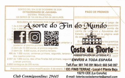 Reverso del d&eacute;cimo 49249 con el sello de la Administraci&oacute;n n&ordm; 1 &laquo;Costa da Morte&raquo;, en Cee